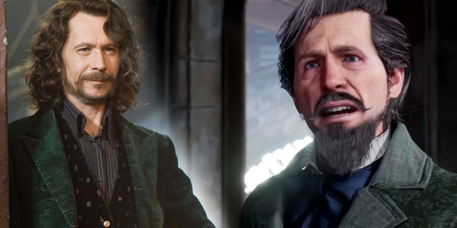 Phineas Nigellus Black In Hogwarts Legacy, with Sirius Black from the movies superimposed beside him