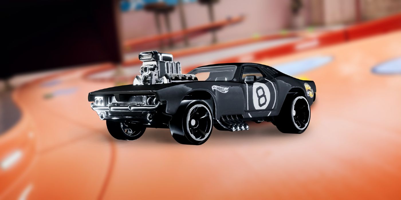 The Roger Dodger Hot Wheels car superimposed over a blurry image of Hot Wheels Unleashed