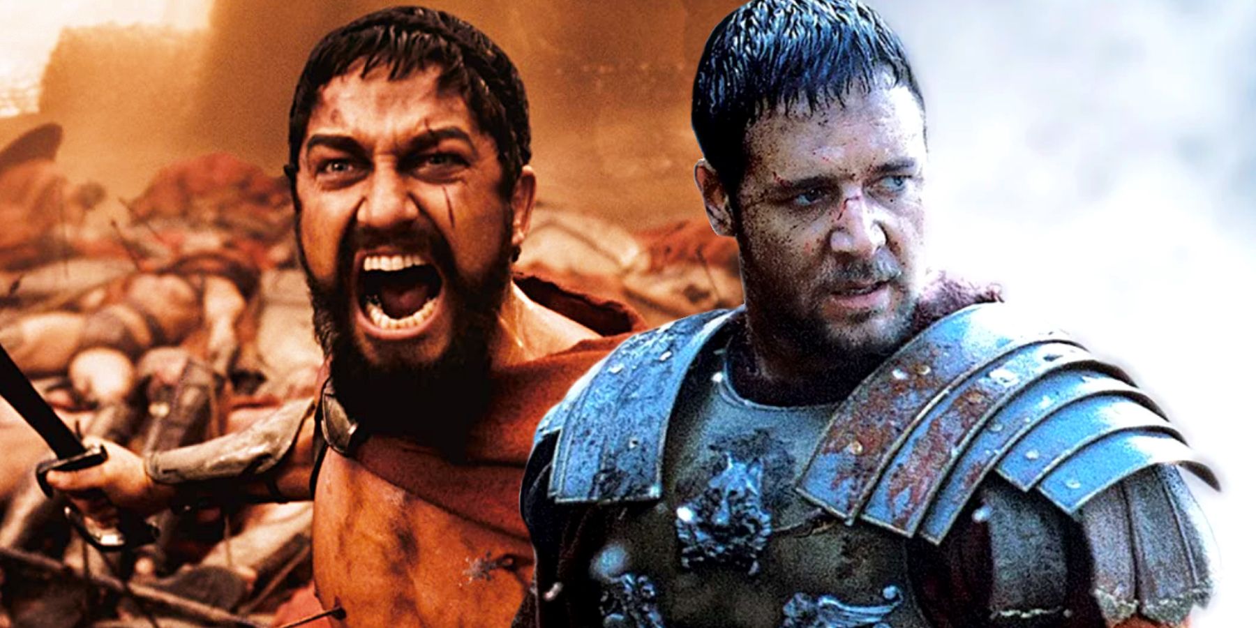 Gerard Butler in 300 with Russell Crowe in Gladiator