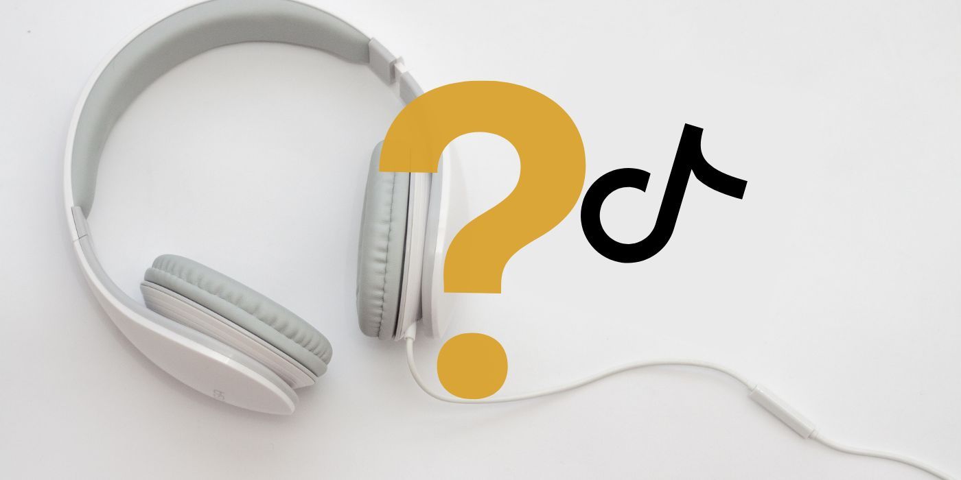 Music headphones with TikTok icon and a question mark overlayed.