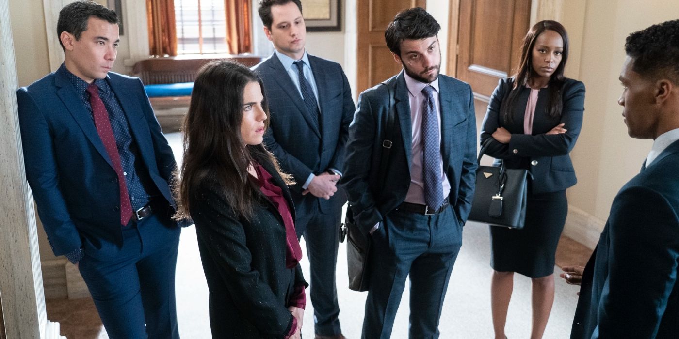 The members of the Keating Five standing together on HTGAWM