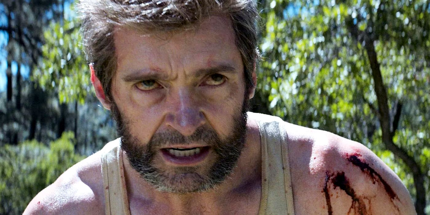 Hugh Jackman glowering as Wolverine in Logan