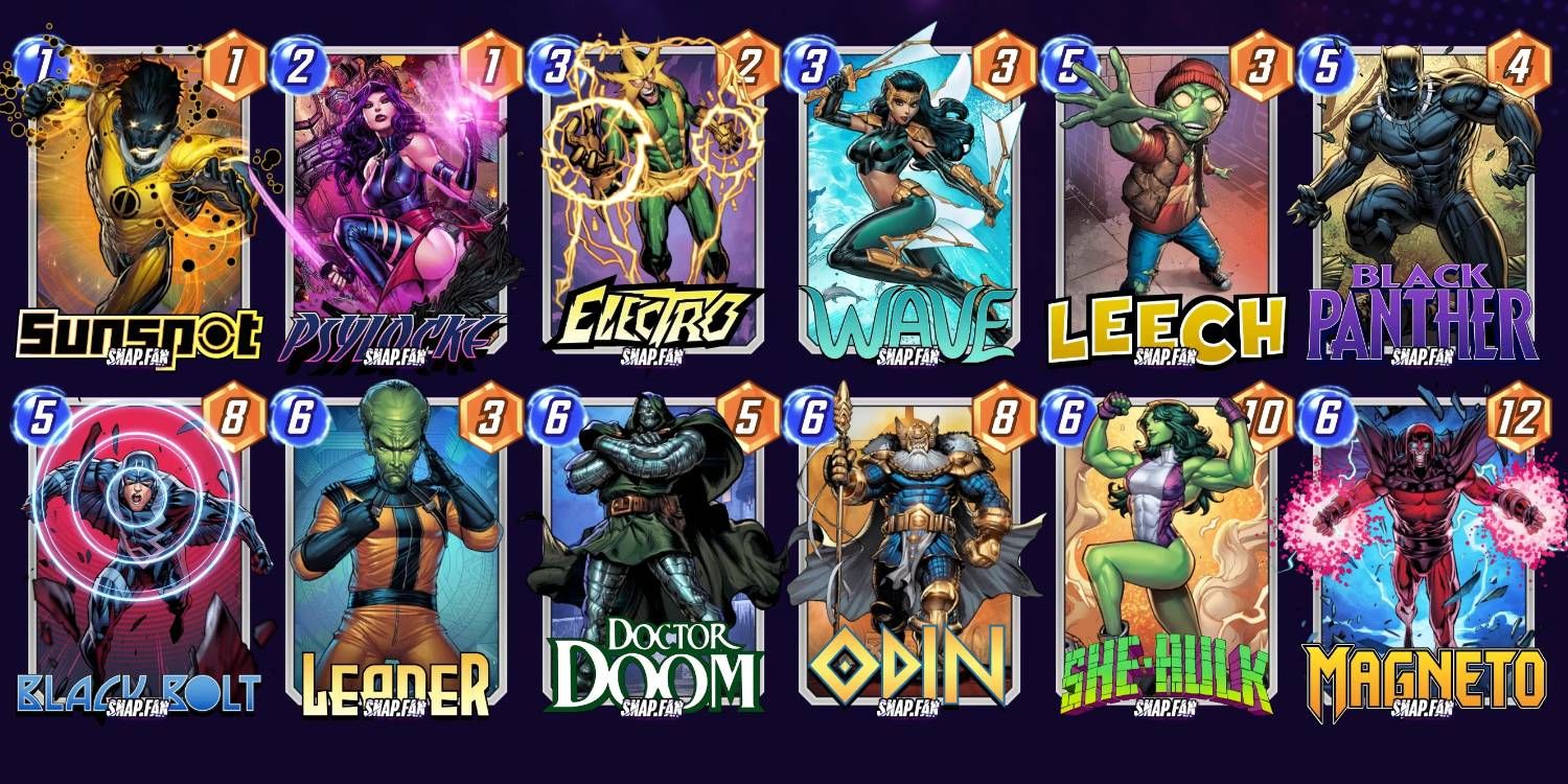 Marvel Snap Energy Ramp Leech Deck Build with Energy and Power Values of Each Card Displayed