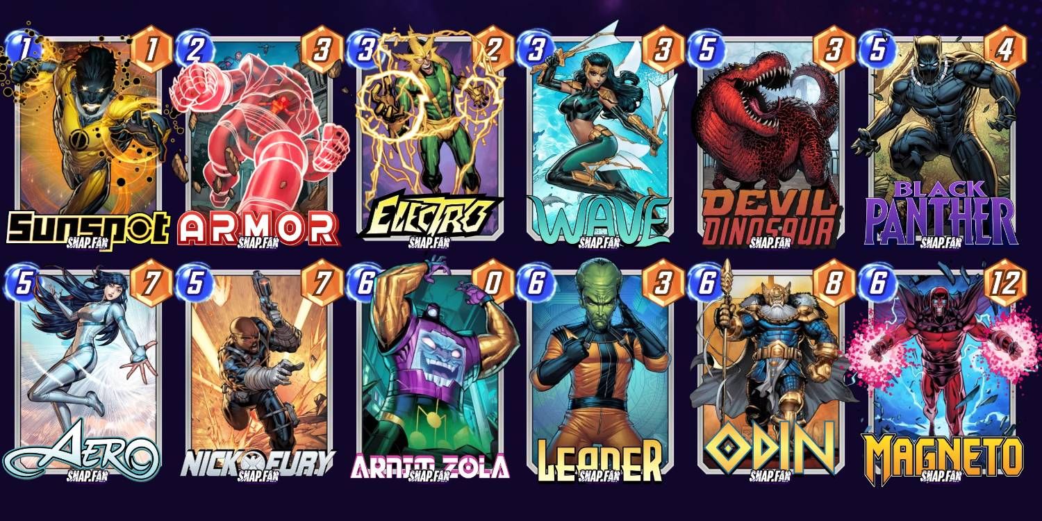 Marvel Snap Wave Ramp Energy Deck Build with Energy and Power Values Displayed on Each Card