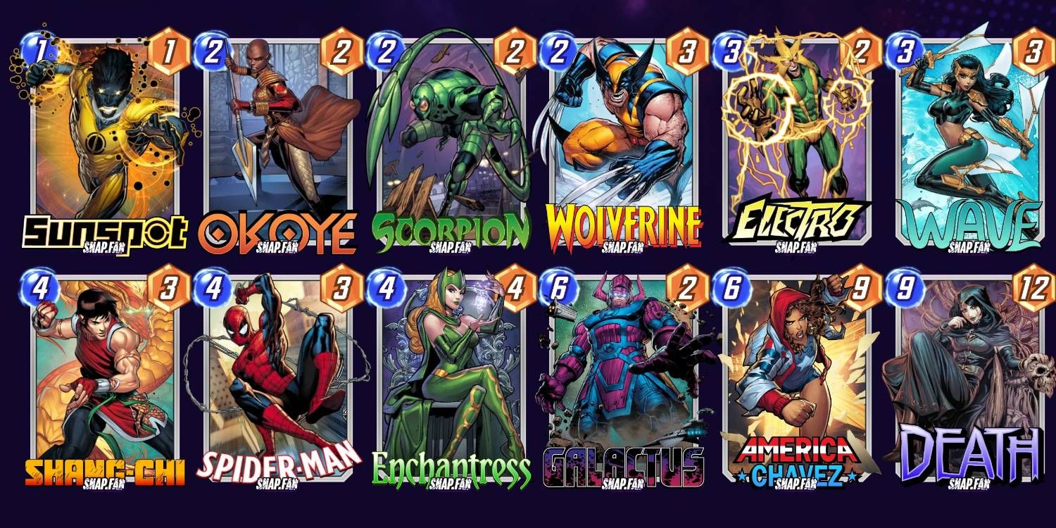 Marvel Snap Wave Galactus Deck Build with Energy and Power Values Displayed on Each Card