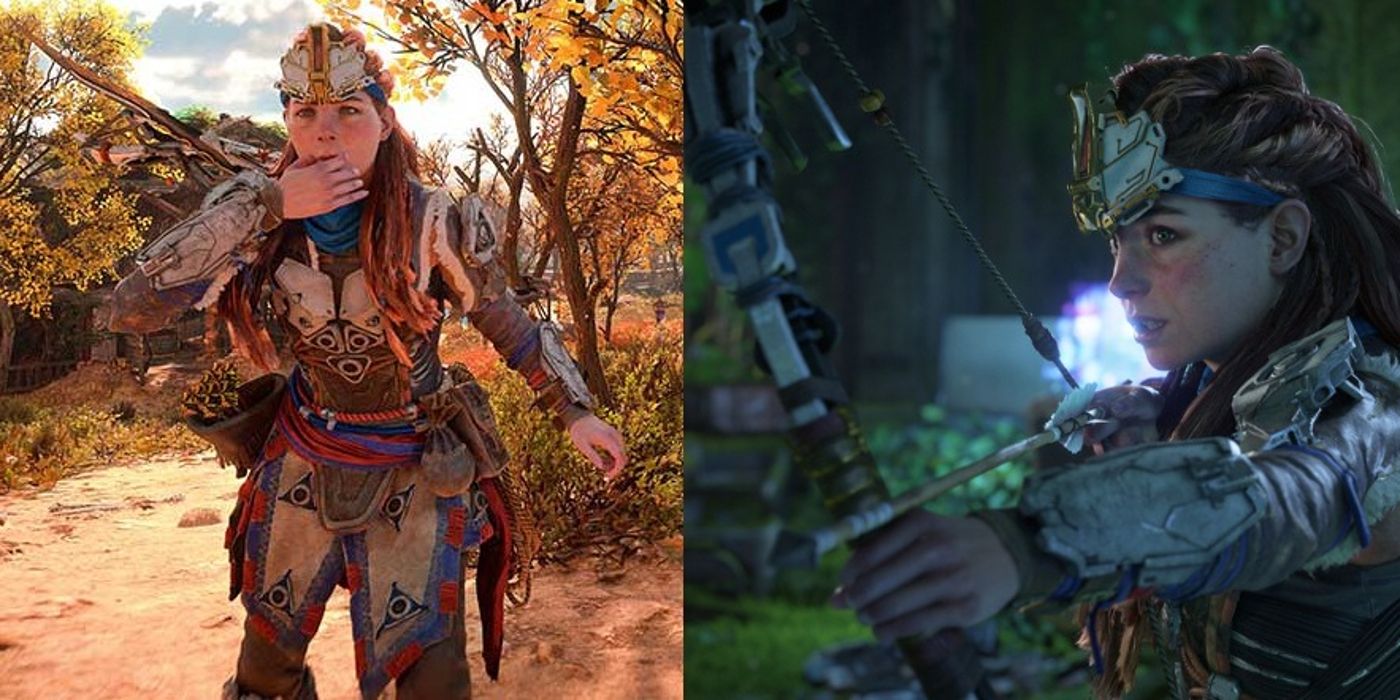 Aloy whistles for a Mount and aims an arrow in Horizon Forbidden West