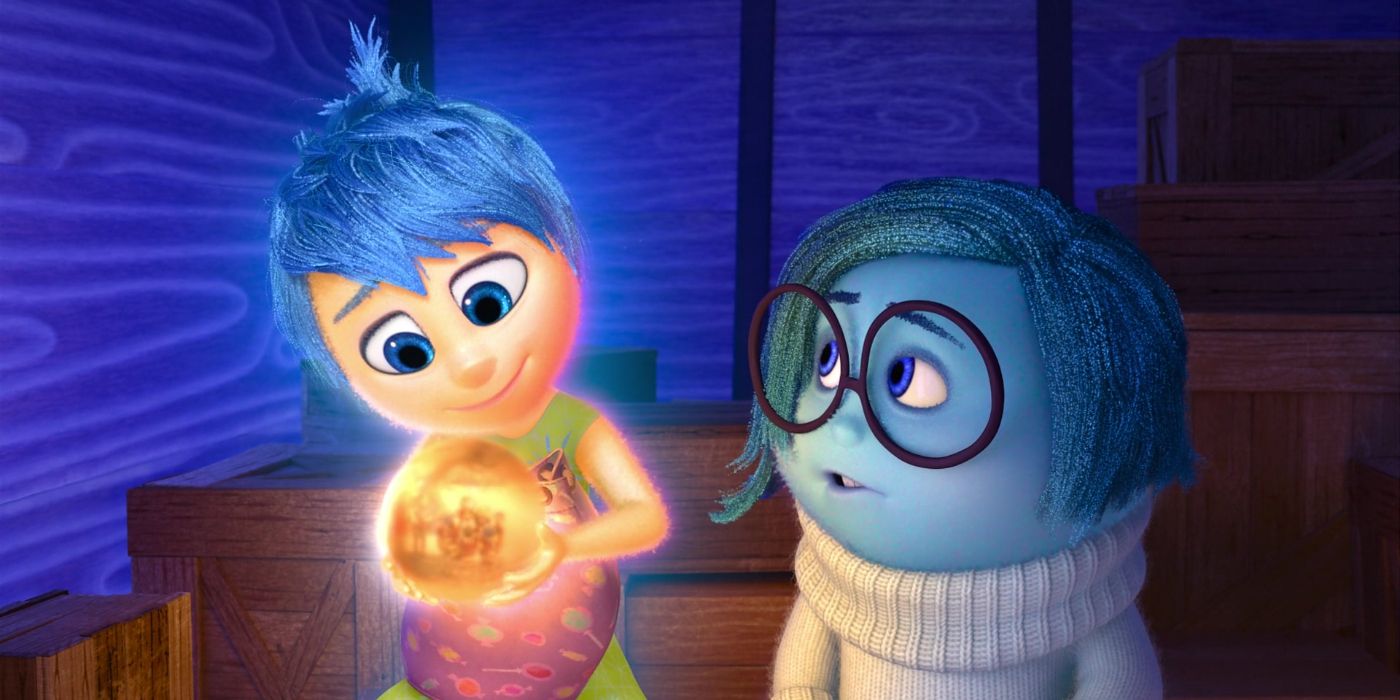 Joy holding a memory next to Sadness in Inside Out.