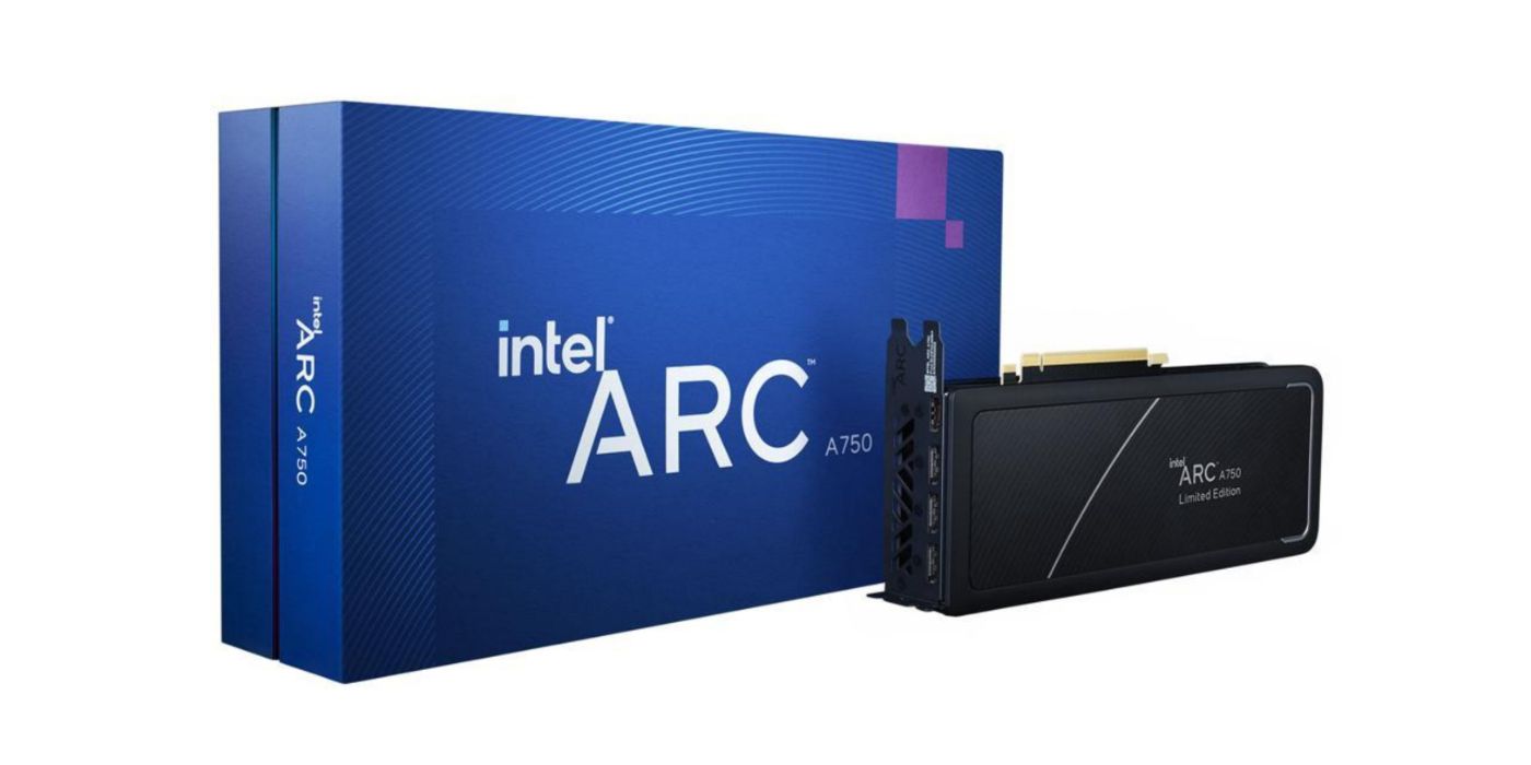Promo image of the Intel Arc A750 graphics card.
