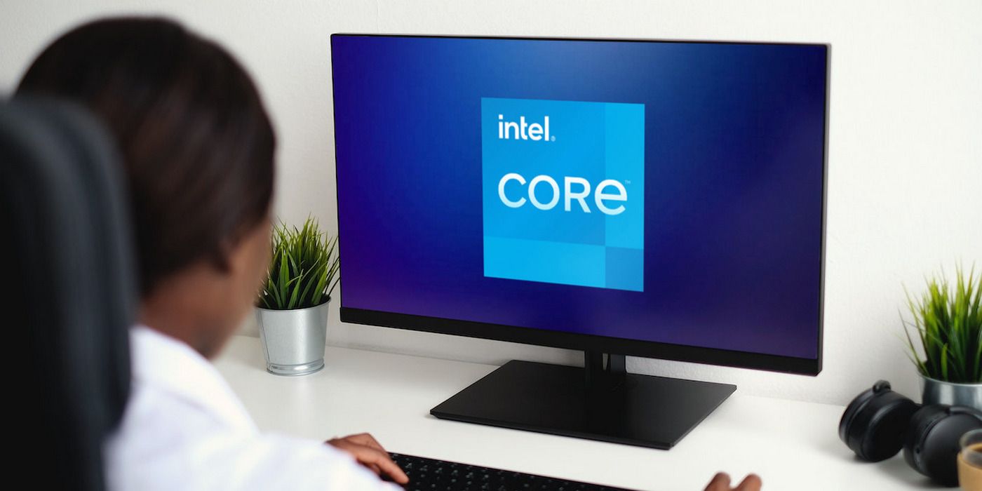 Intel Core logo on desktop monitor