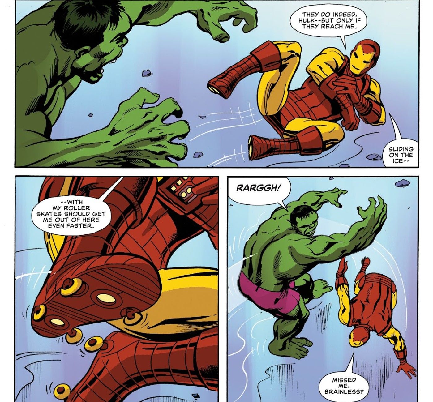 iron man uses skates against hulk