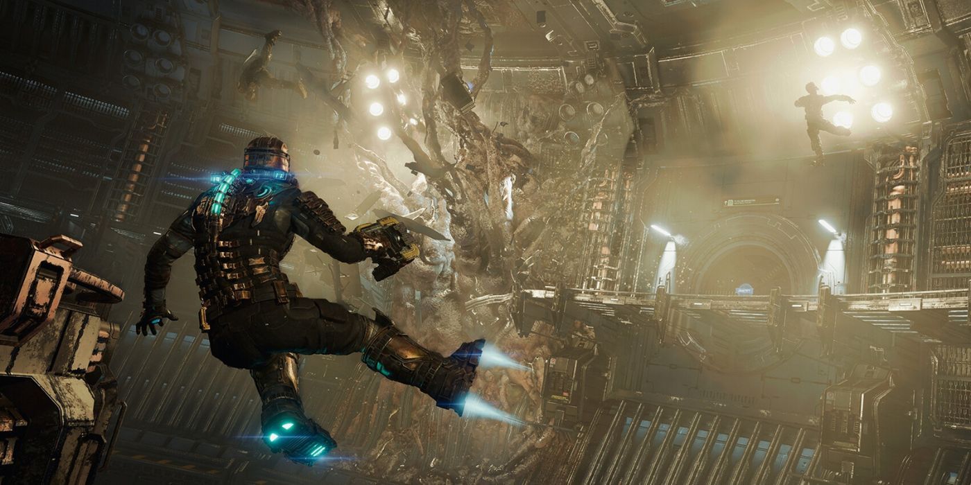 Isaac Clarke using rocket boots to fly in the Dead Space remake