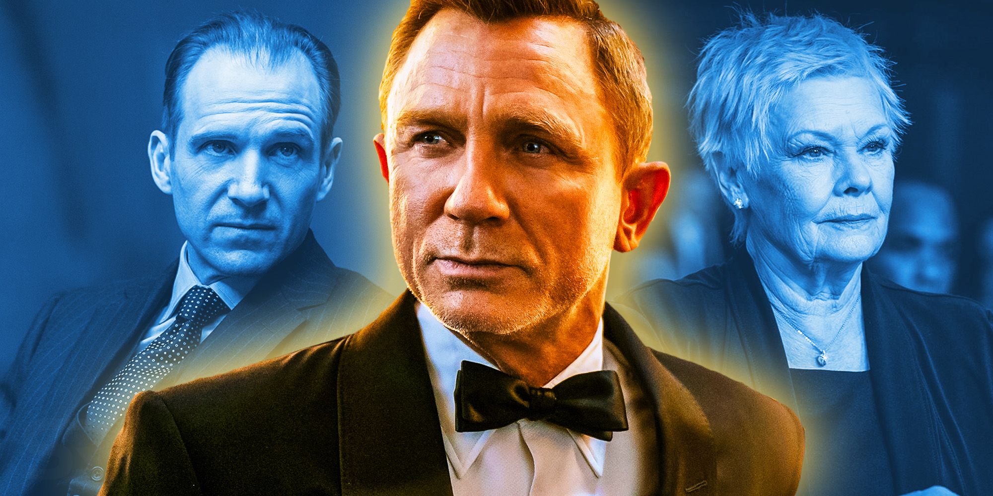 Ralph Fiennes, Daniel Craig, and Judi Dench in Bond movies