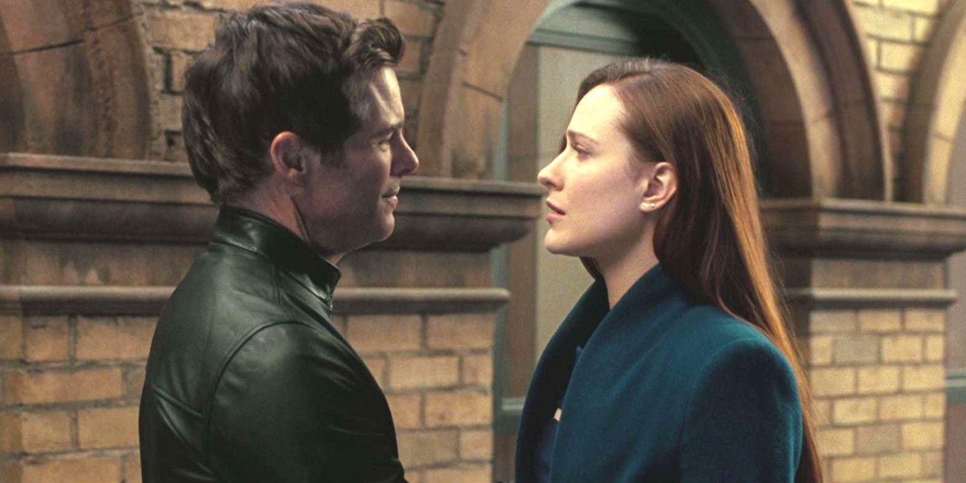 James Marsden And Evan Rachel Wood In Westworld season 4 gazing lovingly into each other's eyes