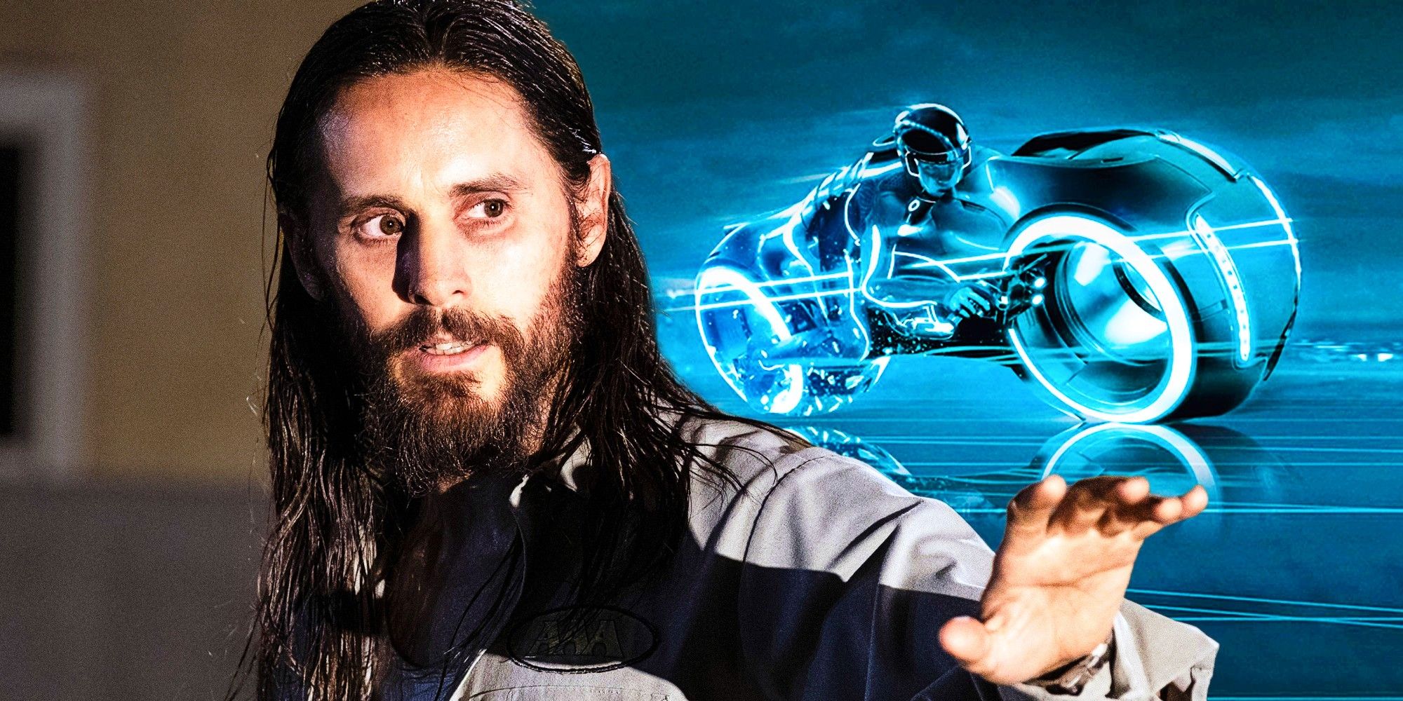 Custom image of Jared Leto in The Little Things and a character riding a bike in Tron Legacy