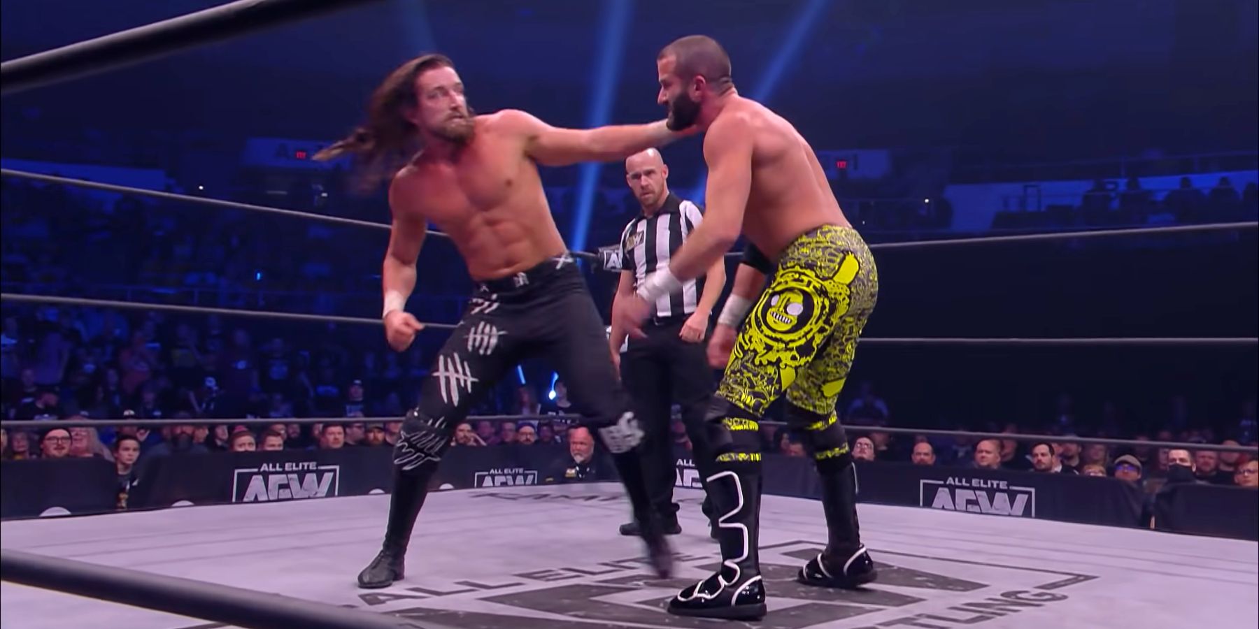 Jay White delivers a punch to Trent Beretta during a match on AEW Rampage in 2022. 