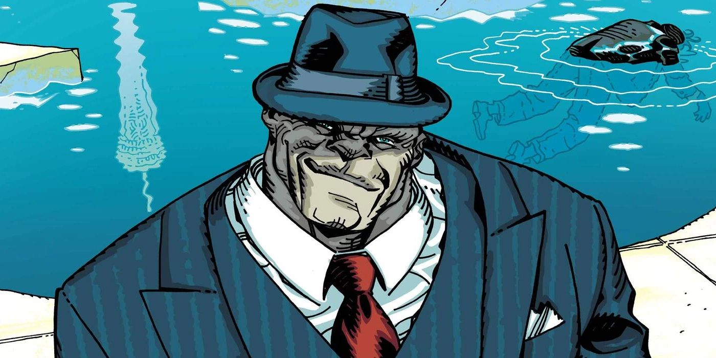 Hulk in his grey-skinned 'Joe Fixit' identity, dressed in a pinstripe suit.