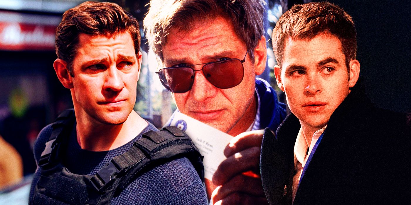John Krasinski, Harrison Ford and Chris Pine as Jack Ryan in Tom Clancy's Jack Ryan, Clear and Present Danger, and Shadow Recruit respectively
