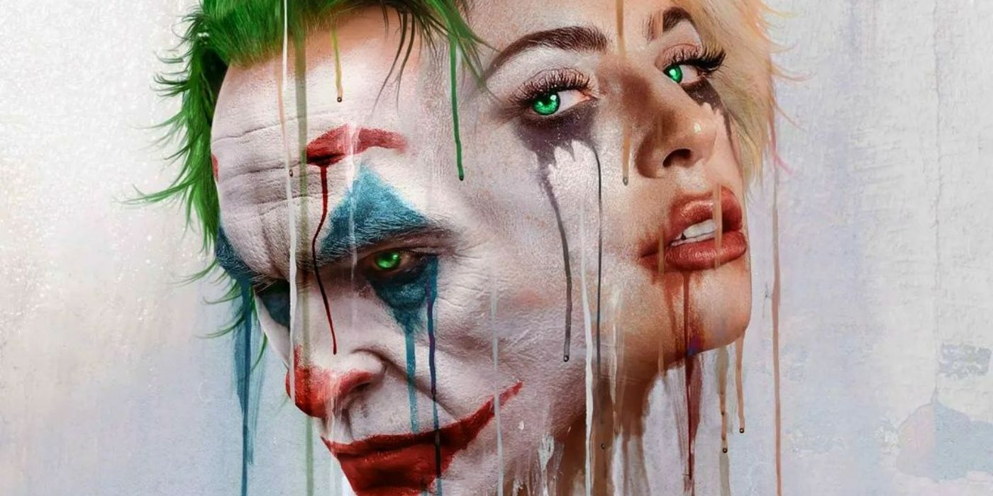 Joker 2 fanmade poster that shows Harley Quinn and Joker physically bonded as their faces melt 