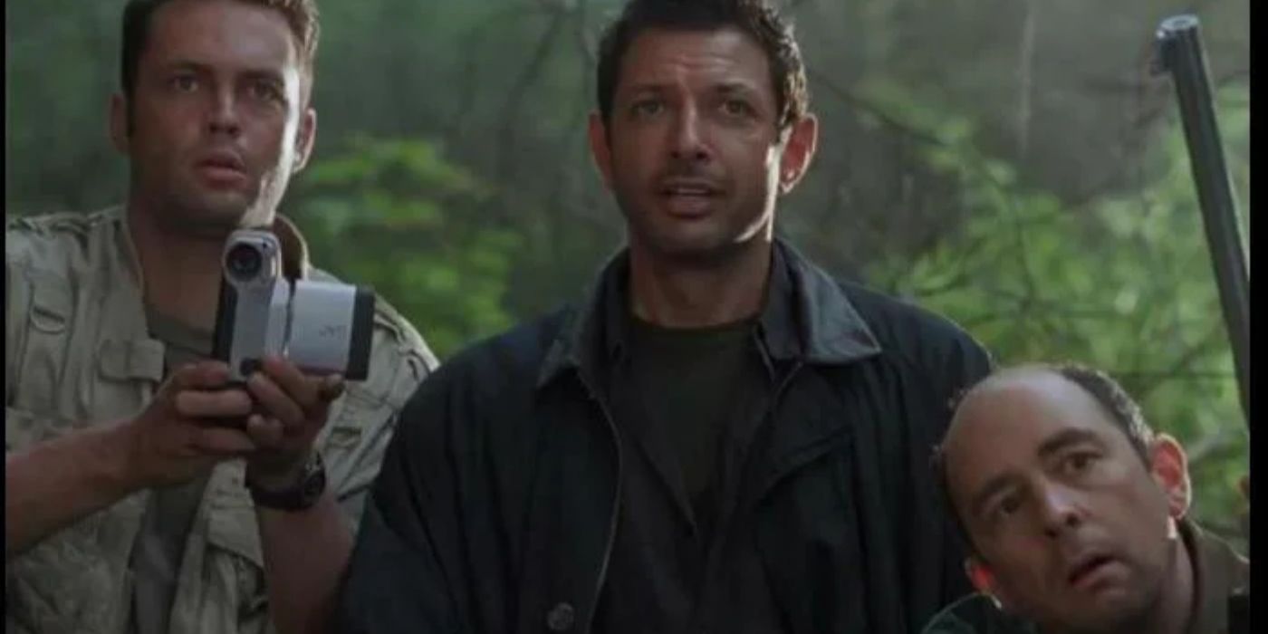 Ian, Nick e Eddie parecendo surpresos em Jurassic Park: The Lost World