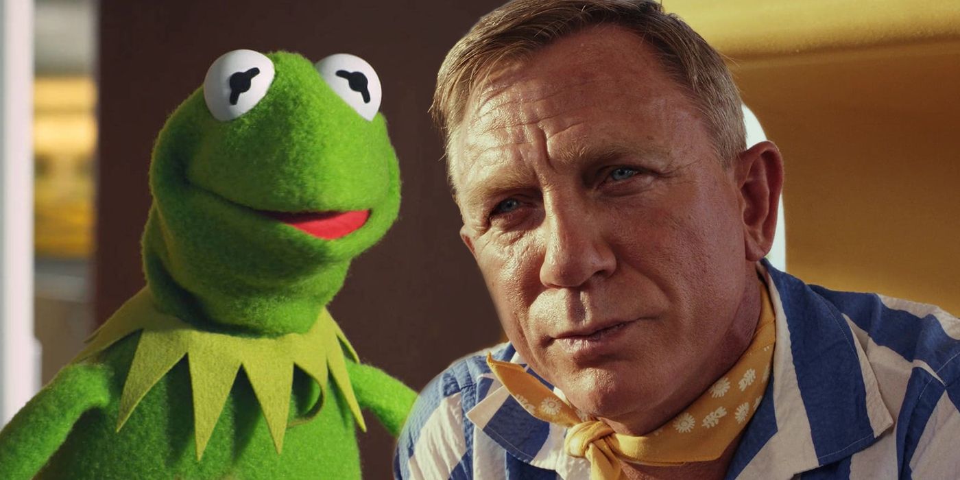 Kermit the Frog and Daniel Craig in Glass Onion A Knives Out Mystery