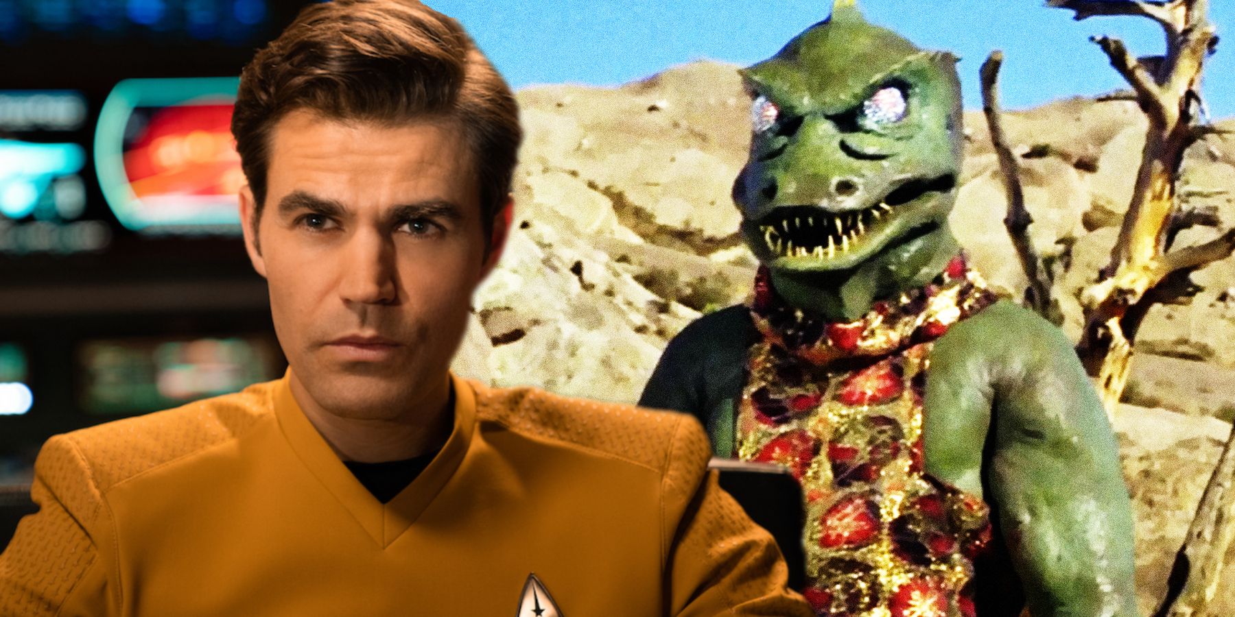 Paul Wesley as Kirk and the Gorn in Arena