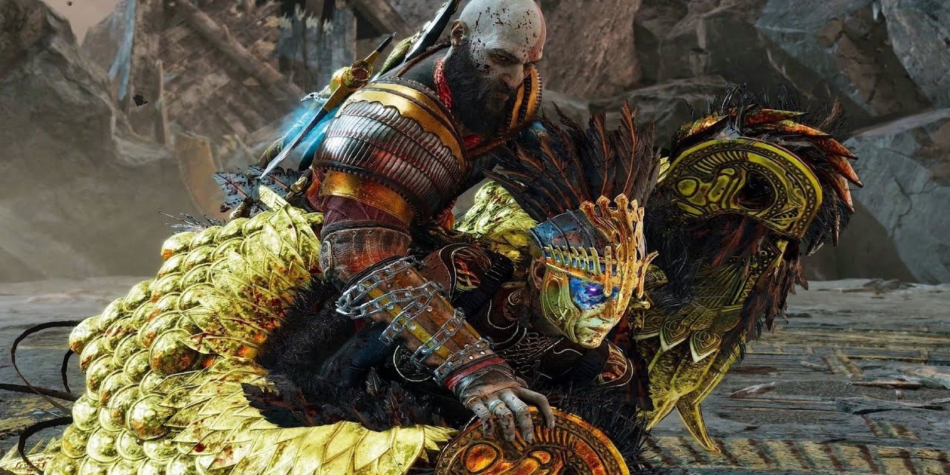 Kratos e Gna lutam em God of War Ragnarok 