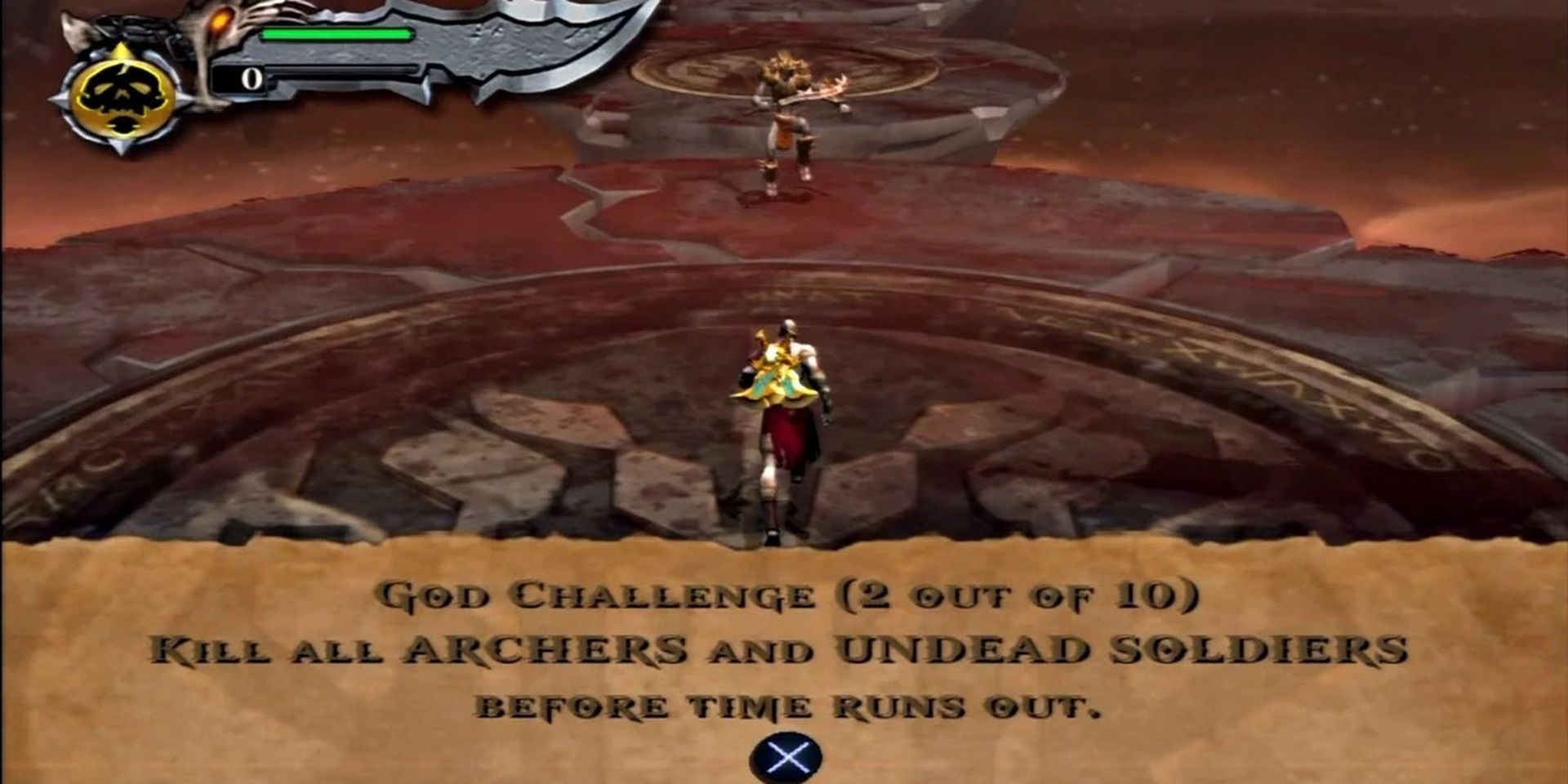 Kratos iniciando um dos Titan Challenges de God of War 2