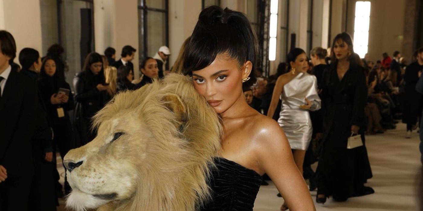 Kylie Jenner Accessorizes With a Giant Faux Lion Head for Paris