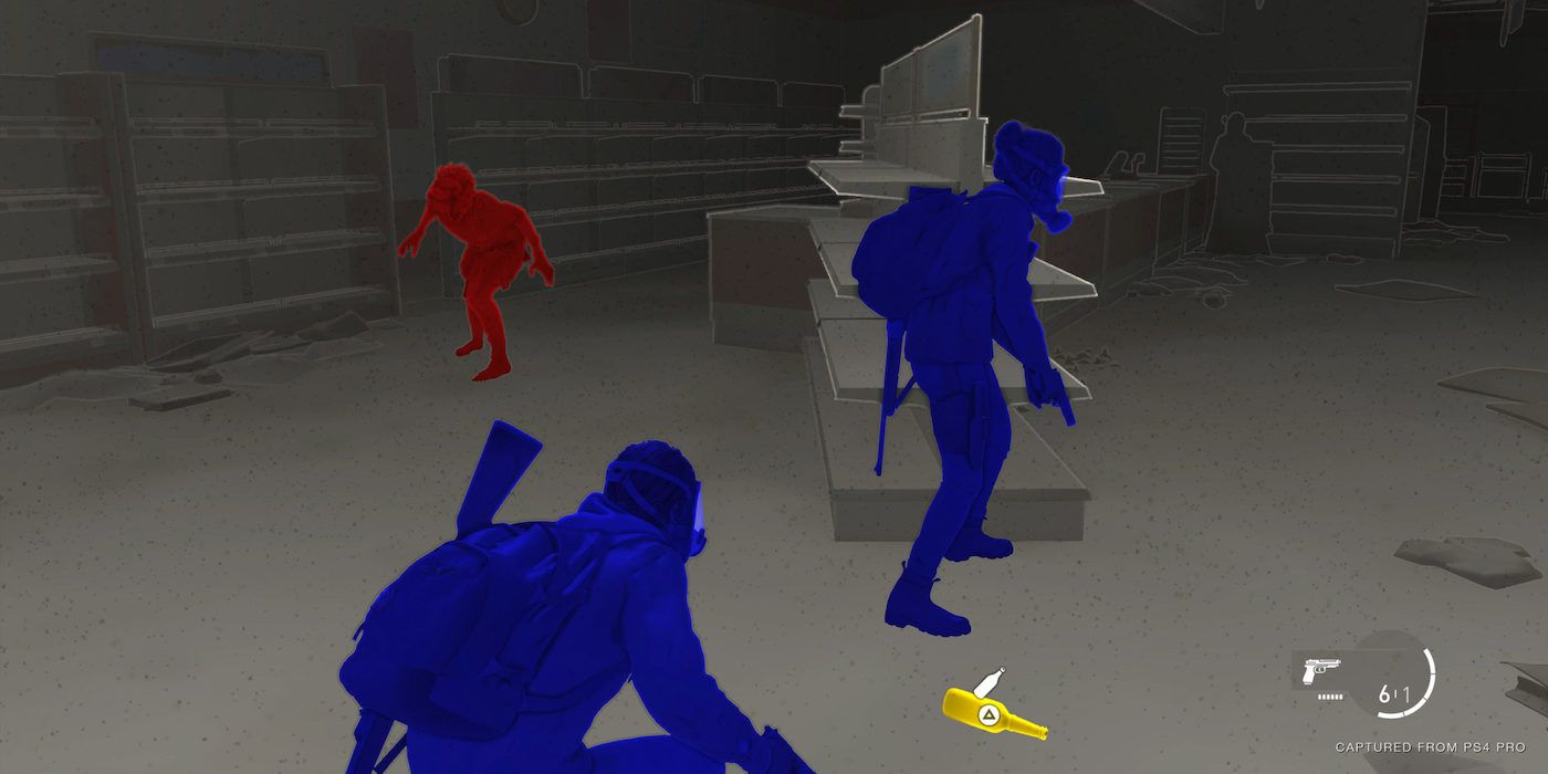 High Contrast Mode paints Joel in blue and enemies in red in The Last of Us Part 1