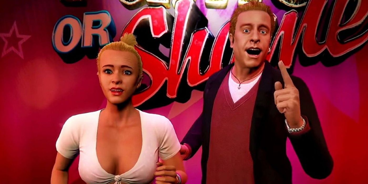 Lazlow Jones e Tracey De Santa, regulares da série GTA, aparecem no reality show do jogo Fame or Shame in GTA 5