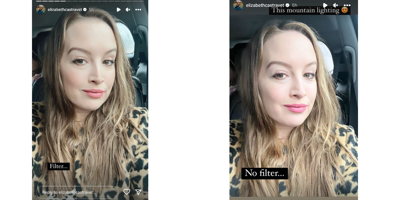 Postagens do Instagram com filtro e sem filtro da estrela de 90 Dias para Casar Libby Potthast