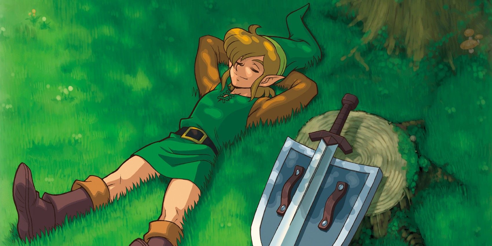 Art of Link sleeping under a tree from The Legend of Zelda: A Link to the Past
