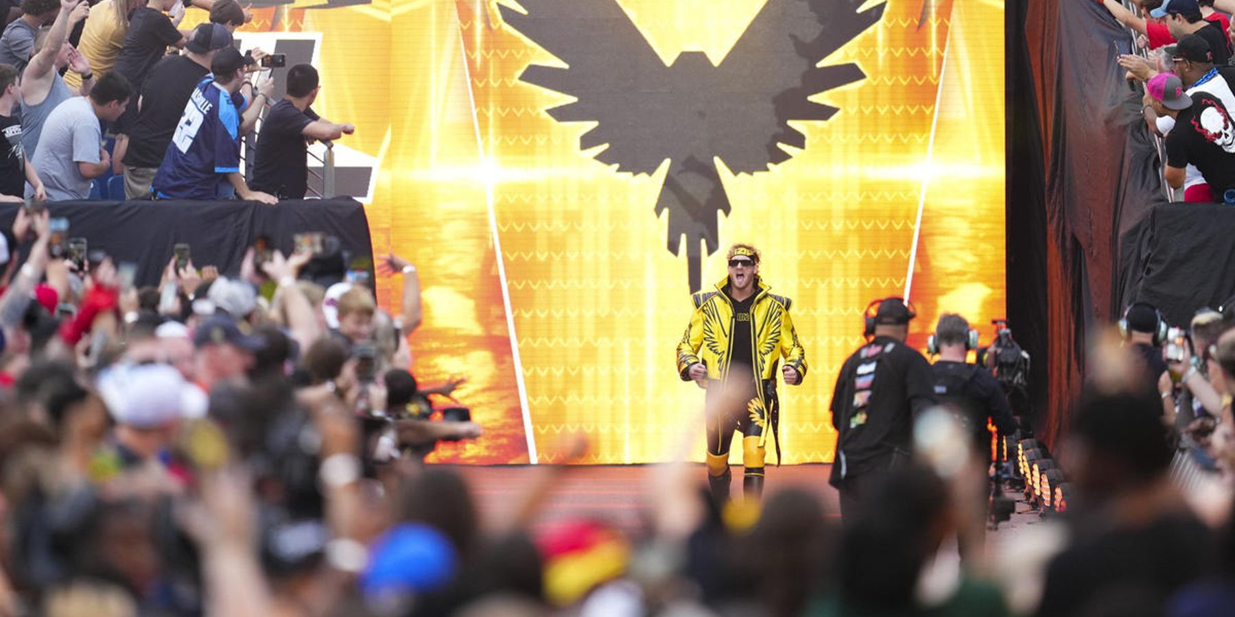 Logan Paul walks to the ring before his match against The Miz at WWE SummerSlam in 2022.