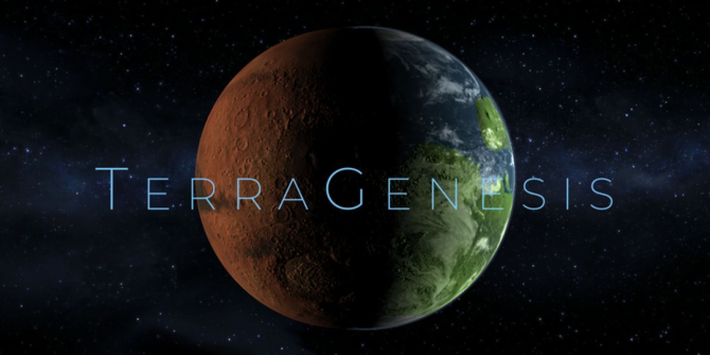 The Terragenesis app logo with an image of a planet in the background