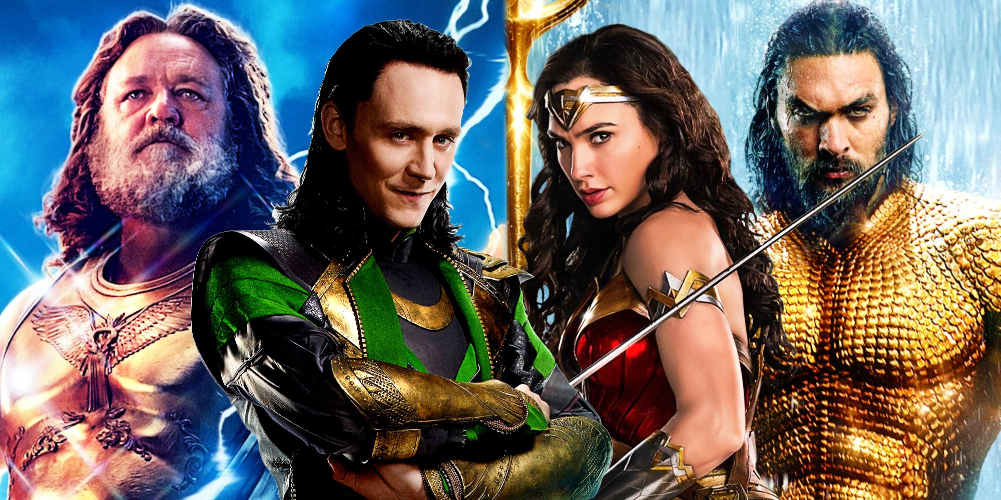 Loki, Zeus, Wonder Woman, and Aquaman in the MCU and DCEU