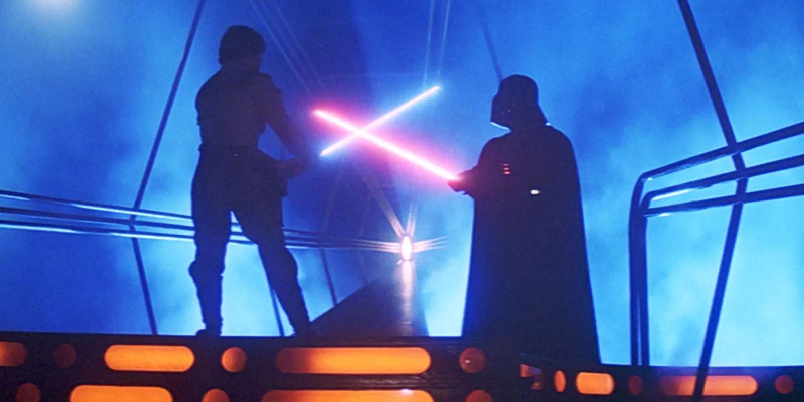 Luke Skywalker in a battle with Darth Vader.