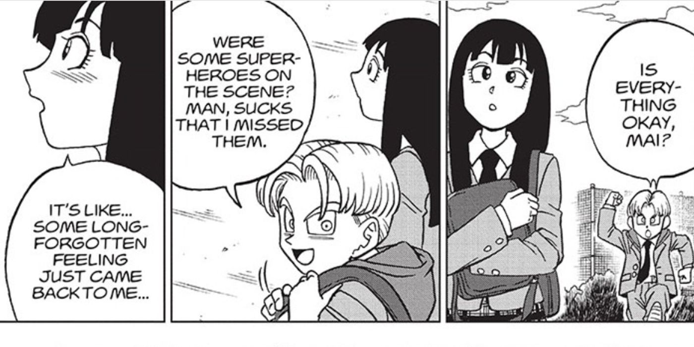Mai se apaixona por Goten como Saiyaman X-1 em Dragon Ball Super capítulo 89