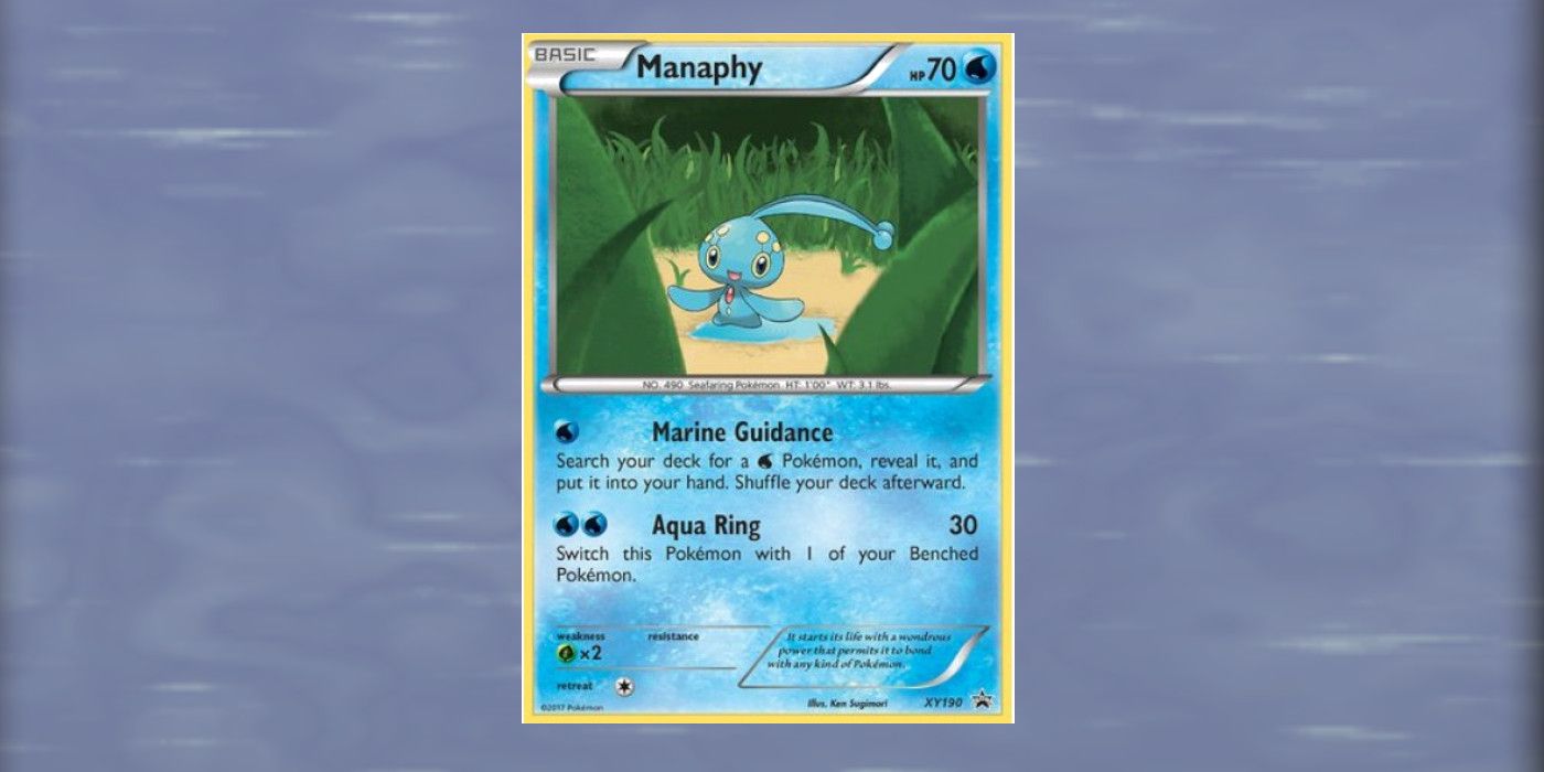 A Black Star Promo card of Manaphy from the Pokémon Trading Card Game.