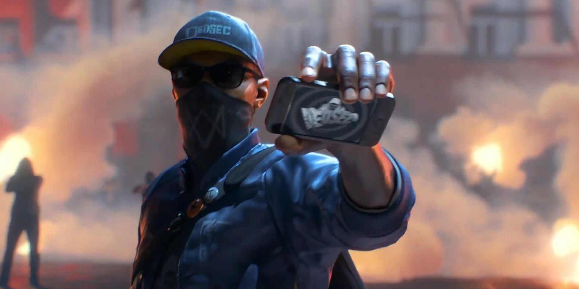 Marcus holds up a smartphone in the Watch Dogs 2 trailer