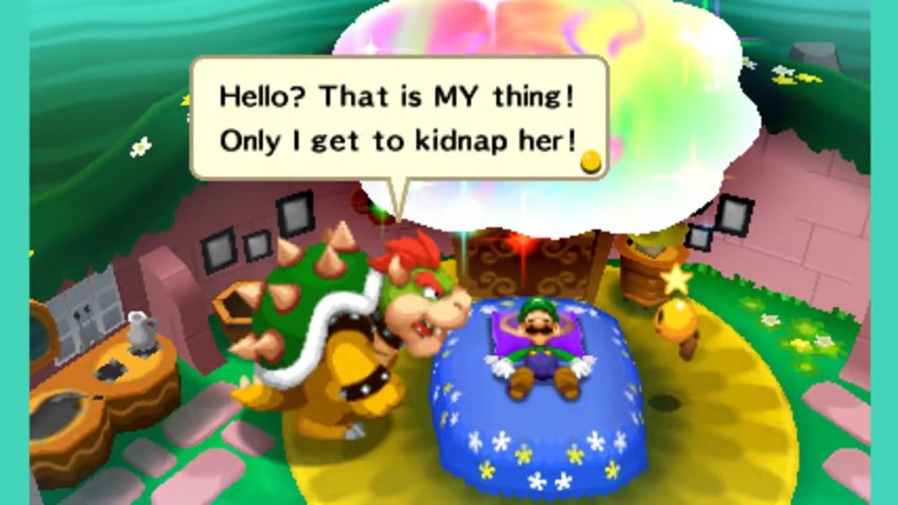 Mario &amp; Luigi Dream Team Bowser dialogue of him complaining to a sleeping Luigi.