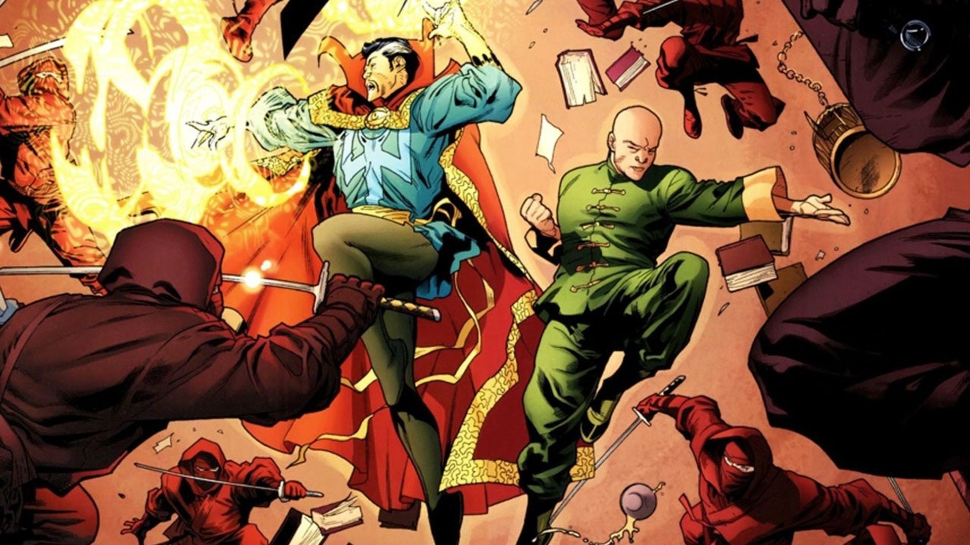 Marvel Comics Wong And Dr Strange Fighting Hand Ninjas