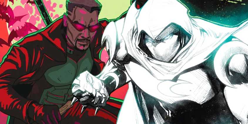 Comic book art: Moon Knight and Blade the Vampire Slayer in Marvel Comics
