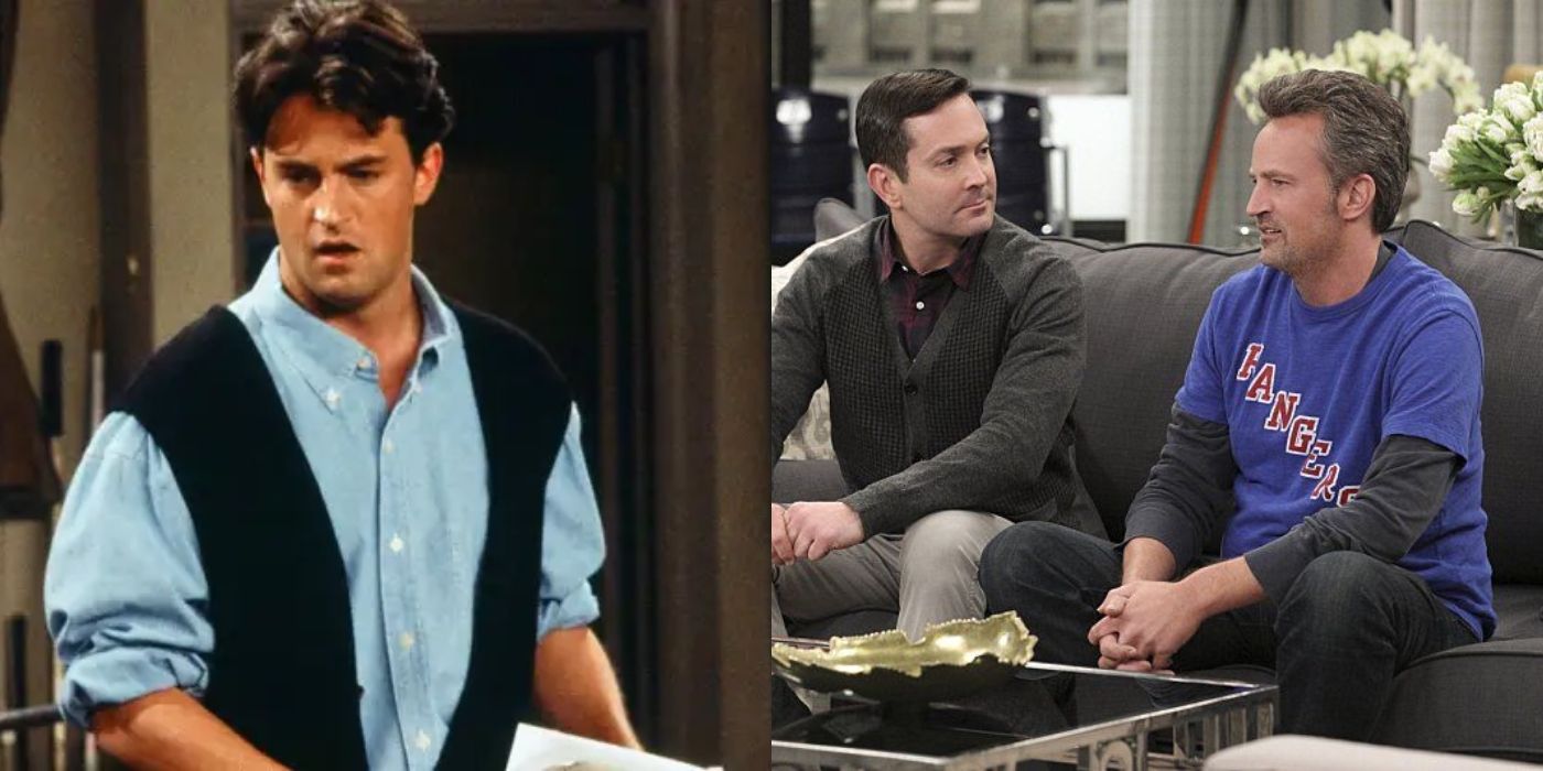 Split image of Matthew Perry as Chandler on Friends and as Oscar on The Odd Couple