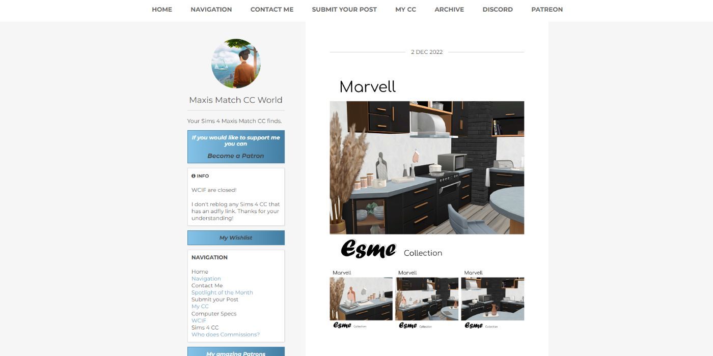 A screenshot of the Maxis Match CC Tumblr blog