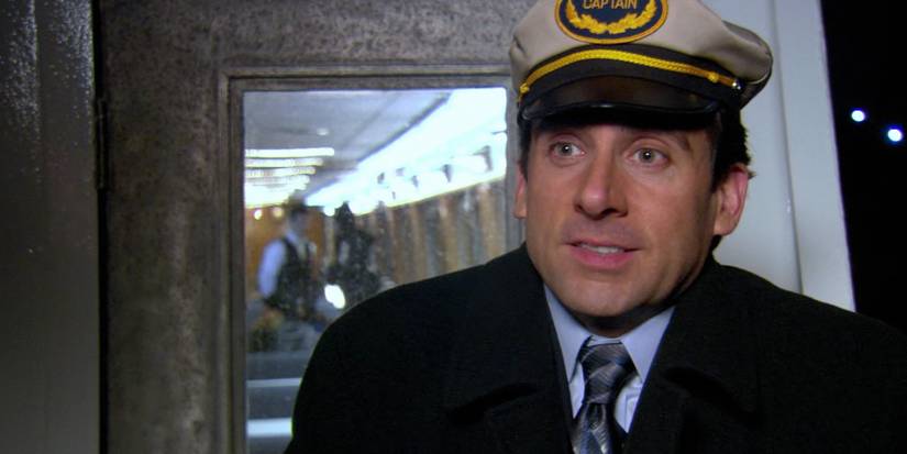 Michael Scott (Steve Carell) wearing a captain's hat in The Office episode Booze Cruise