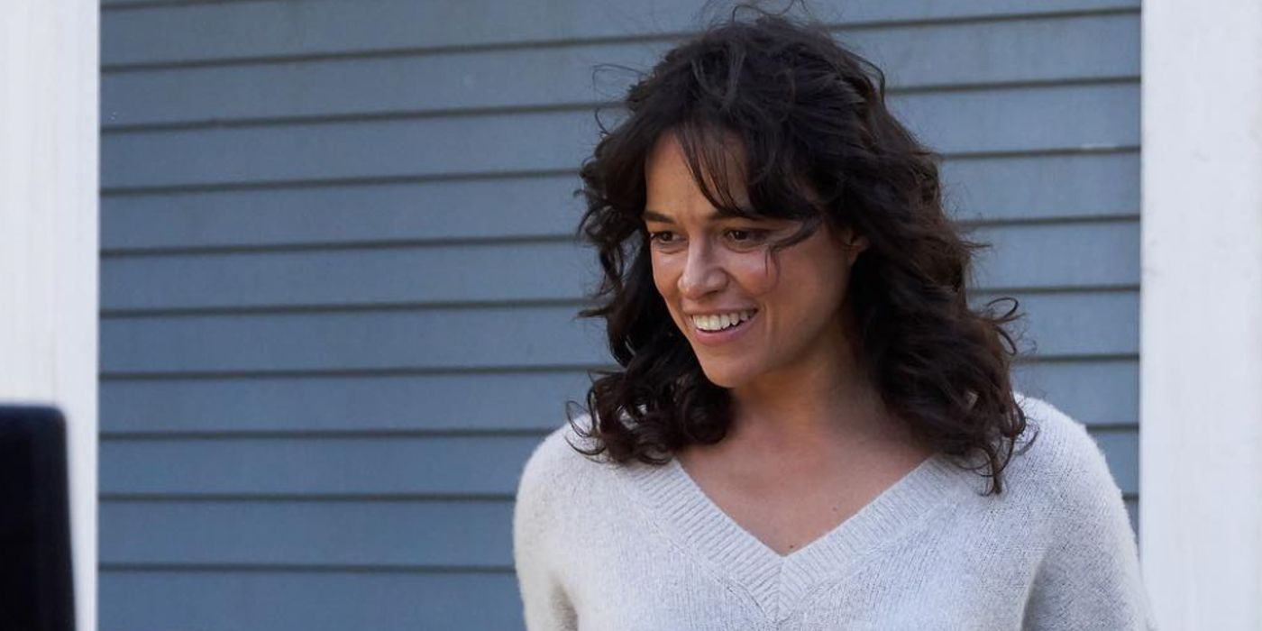 Michelle Rodriguez smiling as Letty behind the scenes of Fast X.