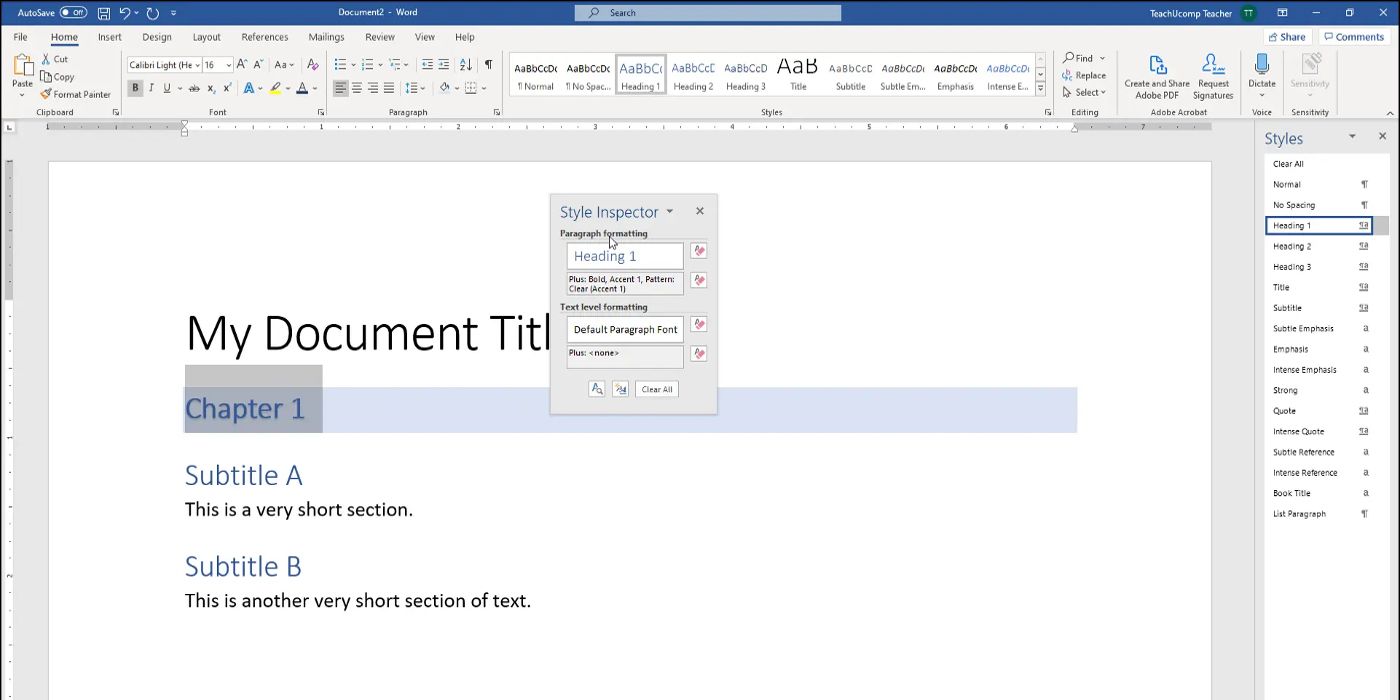 Microsoft Office's Styles tool is displayed