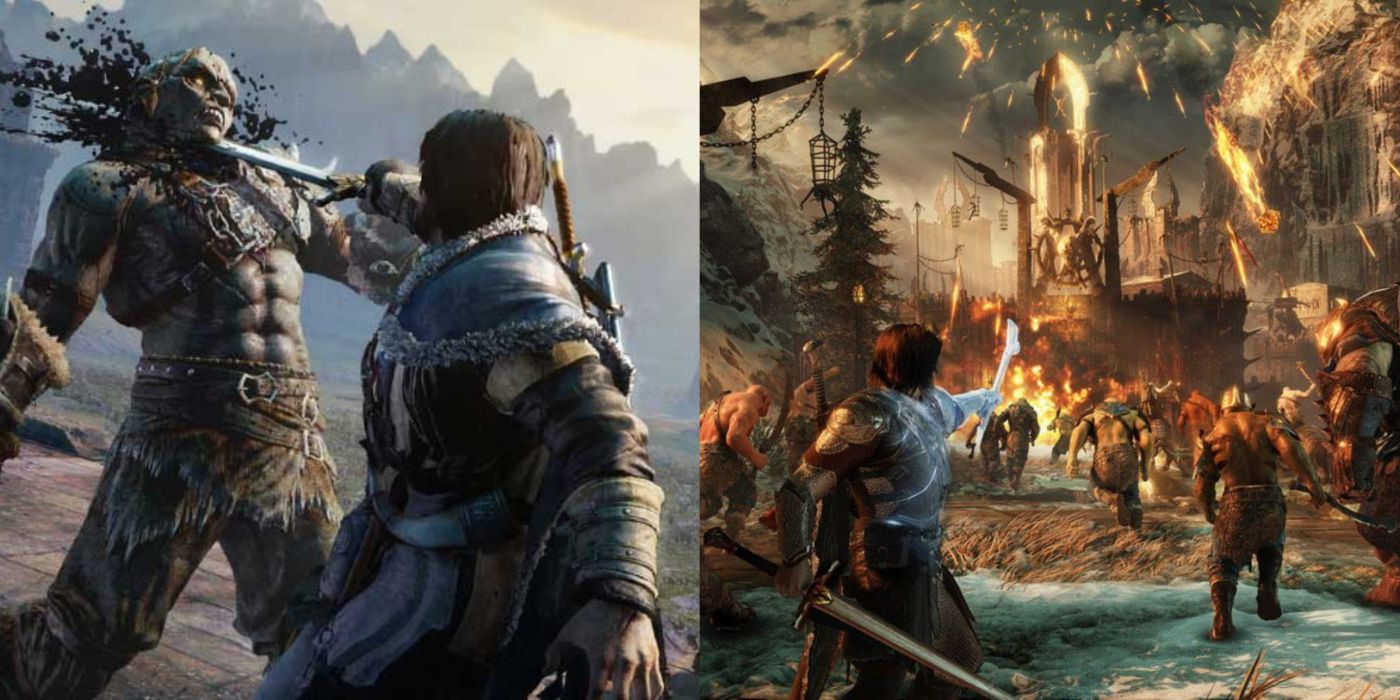 Split image of Talion in combat in Middle-earth: Shadow of Mordor and War.