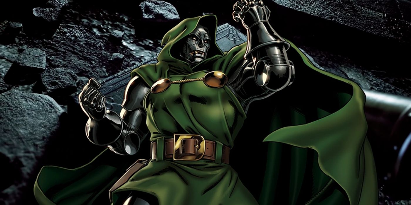 Doctor Doom in front of the Darkhold from Marvel's Midnight Suns
