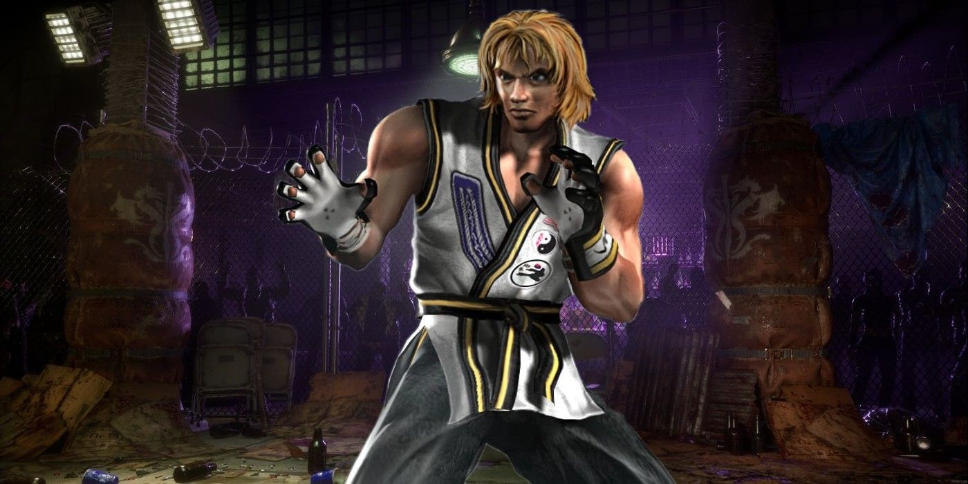 Kobra in Black Dragon Fight Club from Mortal Kombat 11, standing ready to fight with his hands raised in front of him.